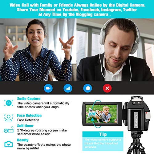 New Upgrated Video Camera Camcorder for YouTube, FHD 1080P 30FPS 24MP Vlogging Cameras Digital Camera with Microphone Webcam Recorder with Remote Control, Lens Hood, 3.0 Inch 270° Rotation Screen