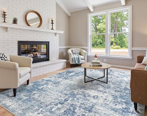 6x9 Area Rug Living Room Rugs - Washable Neutral Modern Abstract Soft Thin Rug Indoor Floor No Slip Rug Carpet for Bedroom Under Dining Table Home Office Decor - Blue White
