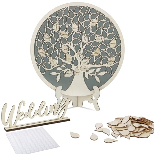VINFUTUR Libro degli Ospiti Matrimonio Cornice Legno per Libro degli Ospiti Guestbook Albero della Vita con 84 Foglie Legno per Decorazione di Nozze Battesimo Fest