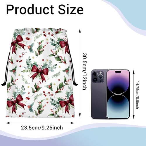 Image of Holly Leaves Bowknot Grip Bag for Gymnasts Green Lightweight Gymnastics Drawstring Gym Bag