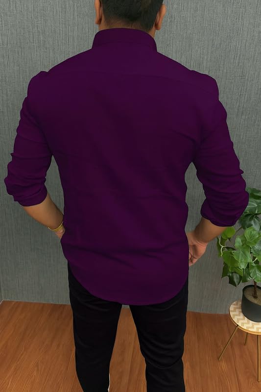 Image of DEELMO Men's Classic Cotton Blend Slim Fit Shirt || Full Sleeve Button-Down Casual Shirt with Dual Flap Pockets || Soft Breathable Fabric || Ideal for Office Party and Everyday Wear