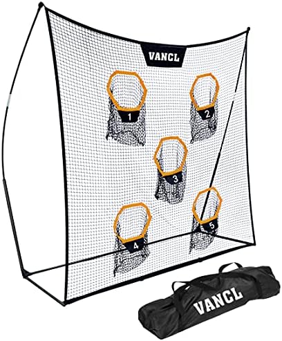 VANCL Football Training Net Portable 7X7ft Knotless Quarterback Throwing Net for Improving Football Accuracy Throwing with 5 Target Pockets &Carry Bag