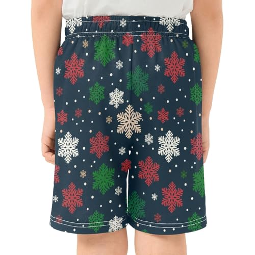 Colorful Snowflakes Athletic Shorts with Zipper Pockets, Youth Boys Athletic Running Shorts for Summer3