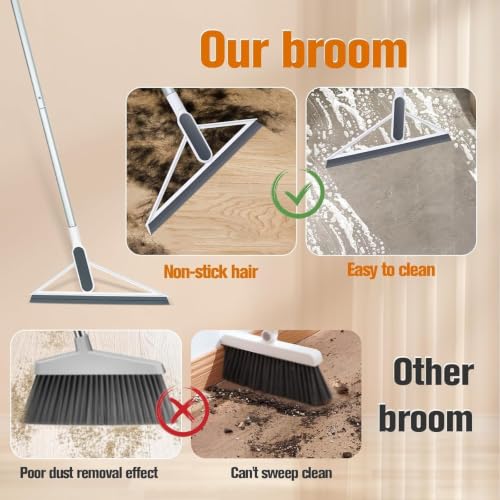 Image of ROKTRY Floor Squeegee Broom with Long Stainless Steel Handle | Multipurpose Floor Wiper for Bathroom,Kitchen,Tiles,Marble, Glass & Wet Cleaning | Heavy Duty Rubber Water Scraper for Home,Office