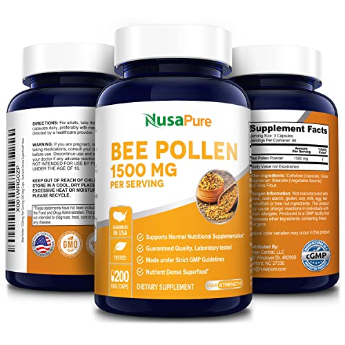 NusaPure Bee Pollen 1500mg 200 Veggie Caps (100% Vegetarian, Non-GMO & Gluten Free) Naturally Occurring Proteins and Aminoacids* - Image 5