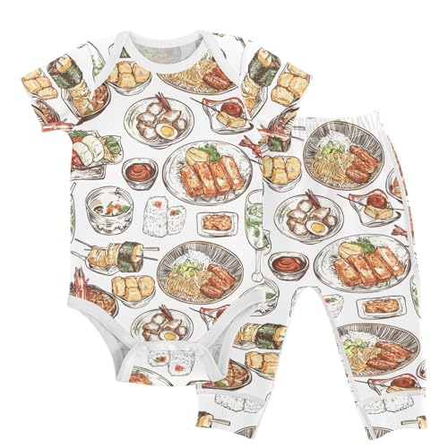 vvfelixl Izakaya Cuisine Baby Bodysuits Set,Baby Layette Sets Unisex Short Sleeve Babys Pants Sets 6-9M