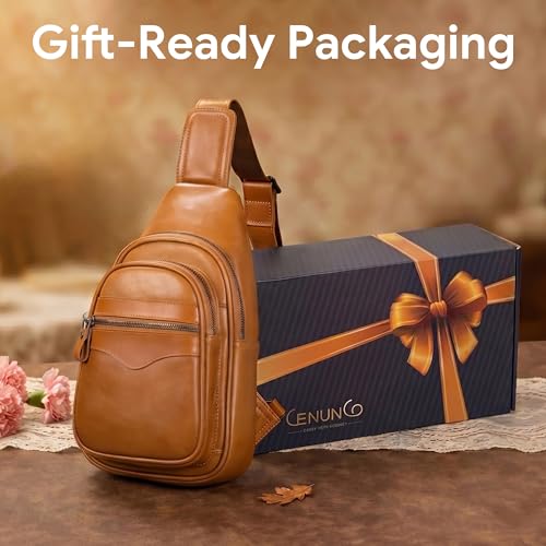 Image of Genuine Leather Sling Bag for Men and Women Crossbody Shoulder Bag Sling Backpack Chest Purse Carry on Casual Daypack | Genuine Leather
