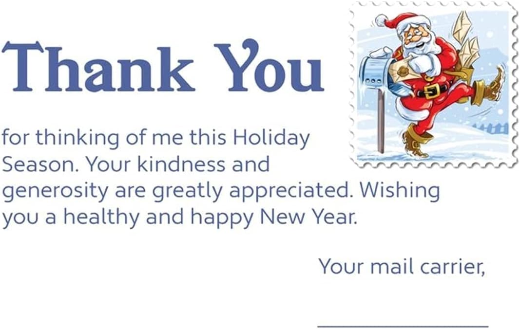 Mail Carrier Holiday Thank You Postcards Santa Scene 50pcs 4x6 inches Includes White Envelopes Leave A Little Thank You After Receiving A Gift From A Customer On Your Route