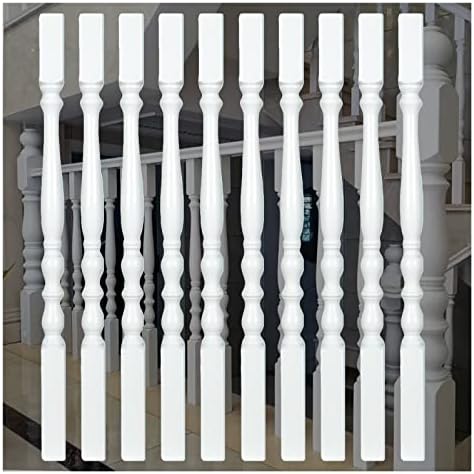 White Wooden Balusters for Staircase - Set of 1/4/10/20, Durable Banister Spindles for Deck Railing & Stairway Remodeling, Perfect for Home Renovation