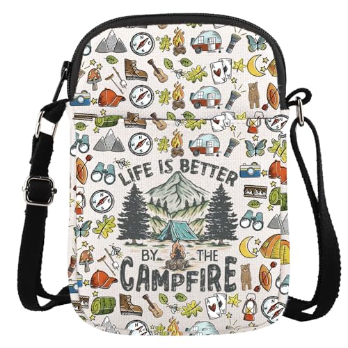 Happy Camper RV Gift Life Is Better By The Campfire Crossbody Bag Outdoors Camping Gift for Camping Lovers