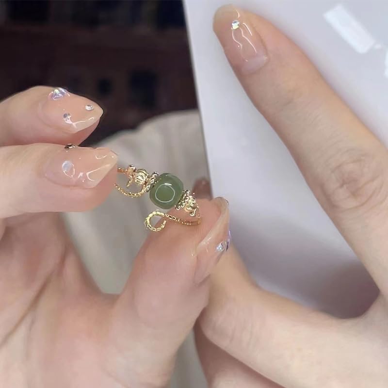 YWBMCYHPY Natural Hetian Jade Oval Ring in Rose Gold, Classic Band-Style Ring for Women, Green Jade Stone, 6.5 Size, 6g, 2 Stones, 0 Carats, Engagement Occasion - Image 2