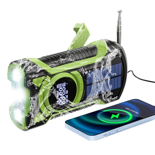 Kurbelradio Solar Radio FM AM, RadioBatteriebetrieben 5000mAh mit Bluetooth & ATS, Wasserdichtes Notfallradio mit LED-Taschenlampe, SOS-Alarm für Stromausfall und Outdoor