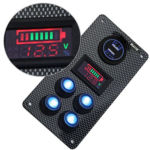 Rupse Interruptor Basculante de Panel LED Dual USB Cargador y Medidor de Capacitancia de Voltímetro Añadido para Coches y Barcos