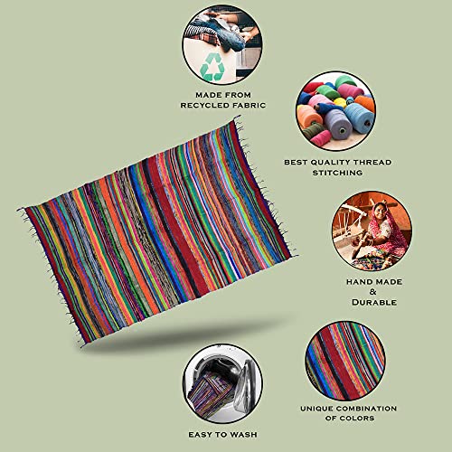 Chindi Cotton Rag Rugs 100% Eco-Friendly, 2-In-1 Reversible Multipurpose, Multicolor Hand-Woven Traditional Rugs (5Ft X 3Ft) For Living Room & Kitchen - Purple #TOP1