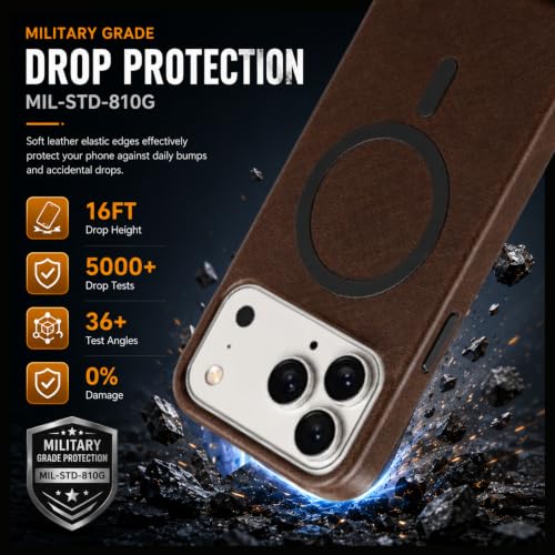 Image of Premium Vegan Soft Leather Magnetic Case for iPhone 17 Pro (6.3 Inch), Dark Brown Slim Shockproof Anti Fingerprint Matte Finish, Scratch Resistant Surface, Raised Camera Protection, Anti Slip Grip