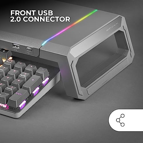 Mars Gaming Gaming MGS ONE Zwart Chroma RGB Monitor Stand Verstelbare Grootte Smartphone en Tablet Stand Front USB 2.0 - Afbeelding 4