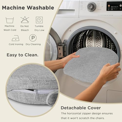 Image of AddGrace Set of 4 Chair Cushions for Metal Dining Chairs 14x14 Light Grey | Non Slip,Washable Removable Cover with Ties, Textured, for Kitchen Dining Room Indoor, Hard Wooden Chairs, Family Gathering