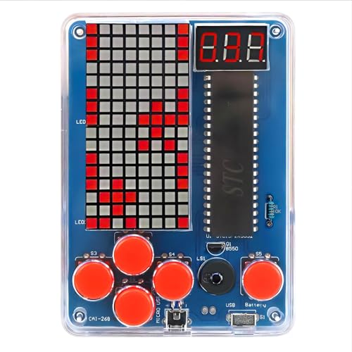 DIY Spielekonsole, Löten Elektronik Baukasten, Handheld Game Console, mit Vier Spielen, Acrylgehäuse, Löt Bausatz für Lernen und den Täglichen Gebrauch Geschenk