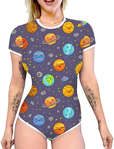 ABAFIP Women's Short Sleeve Romper Pajamas Bodysuit Cute One Piece Sleepwear Bodycon Jumpsuit Nightwear Pj Top Dark Blue X-Large