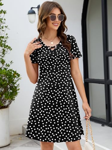 Image of KORSIS Women's Dresses Summer Casual T-Shirt Short Sleeve Criss Cross V Neck Swing Beach Vacation Sundress Dress with Pockets