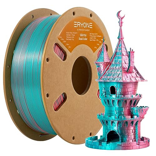 ERYONE Silk Dual Color PLA Filament 1.75mm, Co-Extrusion PLA Silk Filament for 3D Printer, Bicolor Silk Two-Tone PLA, +/-0.03mm, 1KG Spool, Silk Teal & Orange Red