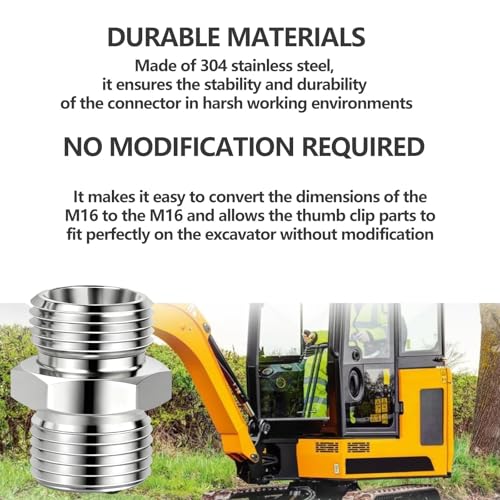 Image of 2 Pcs M16 to M16 stainless steel adapter fittings, suitable for small excavators, for connector conversion, diameter reduction or expansion, and full-bore straight pipe connector connections.