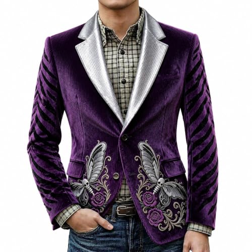 Men Halloween Gothic Corduroy Blazer Butterfly Skull Printed Jacket - image 1