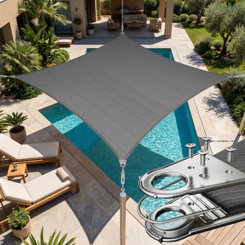 Amgo 16' x 20' Grey Rectangle Super Ring Sun Shade Sail UPF50+ AGSRRG Canopy Awning Shades for...