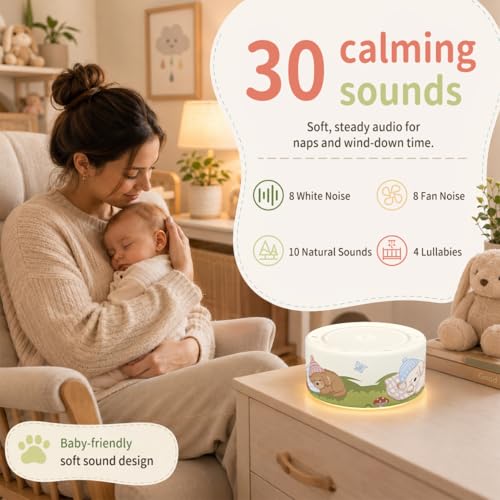 Image of Kipcush White Noise Machine for Baby & Adults, Sleep Sound Machine with 30 Soothing Sounds, 8-Color Night Light, Memory Function, White Noise for Sleeping, Nursery, Office, Travel, Relaxation