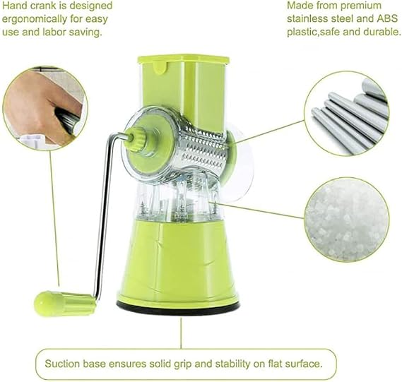 Cheese Grater Manual Rotary Vegetable Slicer Fruit Shredder Drum Grater with 3 Stainless Steel Rotary Set