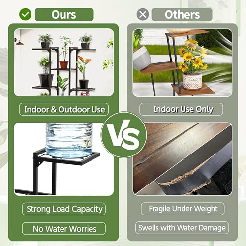 Image of Livzing Heavy Duty Metal Plant Stand for Indoor & Outdoor Use | 8 Tier Multi-Level Flower Pot Stand | Powder Coated Rustproof Iron | 15 kg Load per Tray | Balcony, Living Room, Garden (Black)