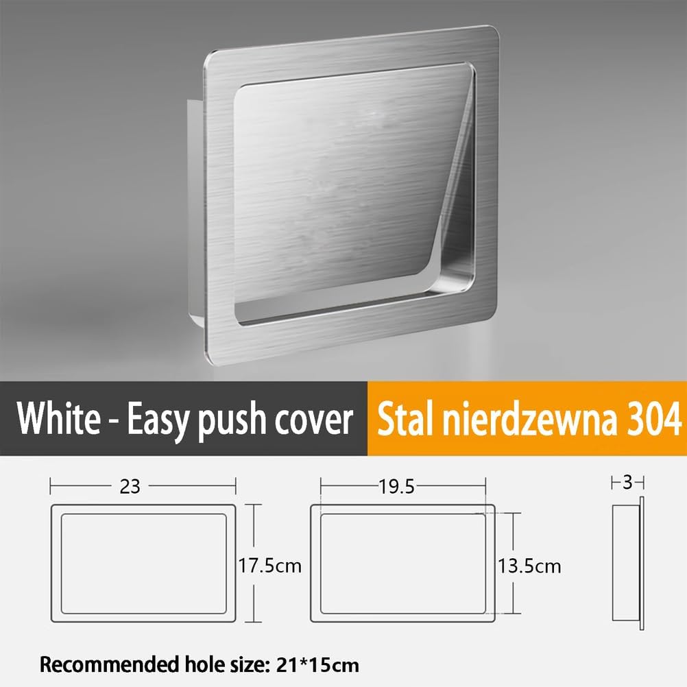 Rectangle 304 Stainless Steel Trash Can Lid, Replacement Side Opening Trash Bins Cover, Under Kitchen Garbage Chute with Inward Flip Garbage Can Lid,Silver,Style A