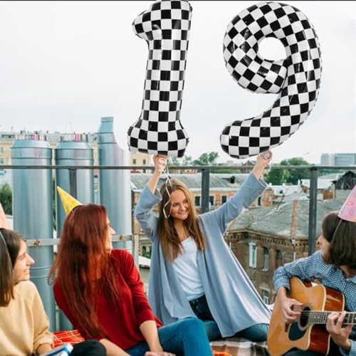 Image of TONIFUL 40 Inch Large Checkered Number 9 Balloon 9th Birthday Decorations