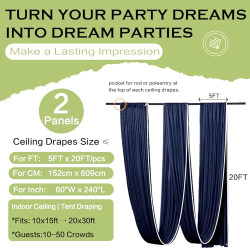 2 Paneles de Cortinas Azules Navy 5ft x 20ft para Eventos miniatura 6