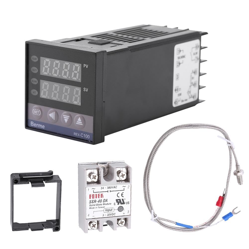Nikou Digital Thermostat- 0℃~1300℃ AC110V-240V Intelligent Thermostat Alarm REX-C100 Digital LED PID Temperature Controller Kits