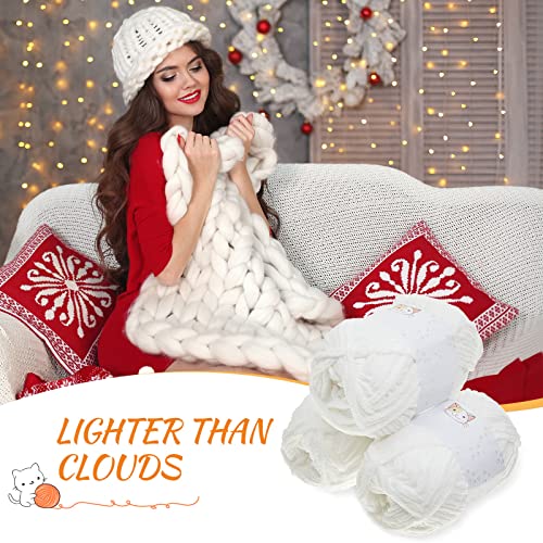 Perthlin 6 Pack Skeins Soft Chunky Yarn Thick White Chenille Velvet Blanket Yarn For Crochet Knitting Rug Clothes & Diy Crafts,100 Grams, 74.3 Yards #TOP6