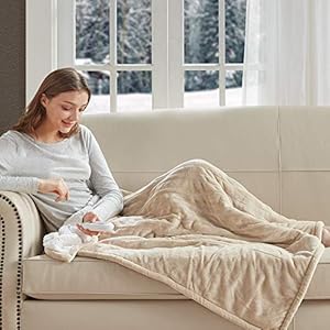 Degrees of Comfort Plush Sherpa Electric Heated Throw Blanket for Winter, Beige 50” X 60” |Washable | Auto Shut Off | 3…