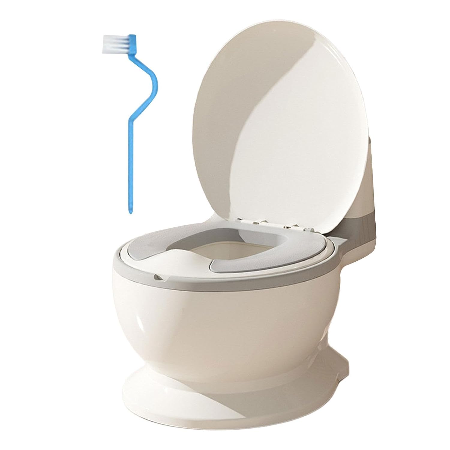 Toilet Training Potty Realistic Toilet Compact Size Includes Cleaning Brush Potty Potty Seat for Bedroom Girls Boys Infants, Gray PP Seat
