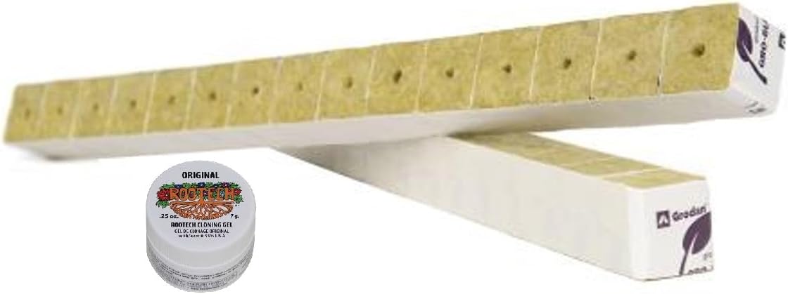 Grodan 1.5 inch 45 Pack Rockwool Cubes (Mini Blocks) + ROOTECH Cloning Gel