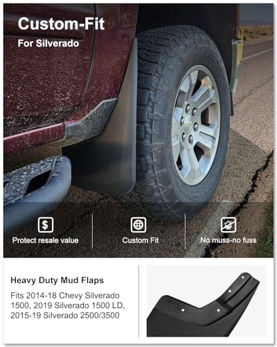 Image of KIWI MASTER Mud Flaps for 2014-18 Chevy Silverado 1500 Accessories, 2019 Silverado 1500 LD, 2015-19 Silverado 2500 /3500, Heavy Duty Mud Guards, Front & Rear Splash Guards, No Drill, 4 Pcs Set