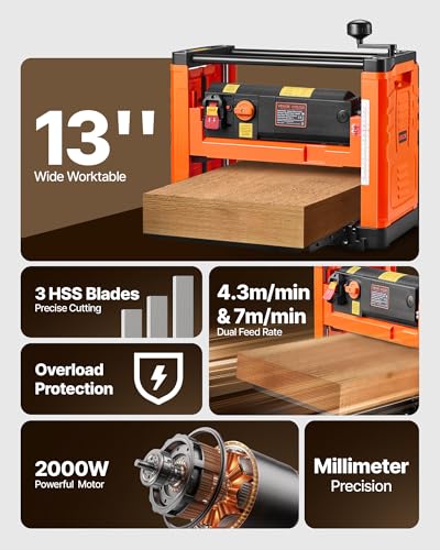 VEVOR 13-Inch Two-Speed Three-Blade Planer