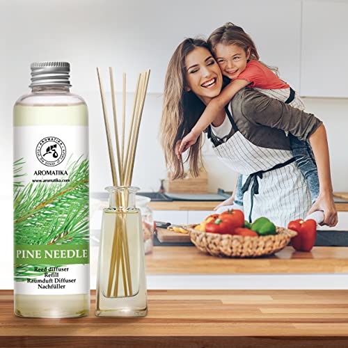 AROMATIKA Wkład do Dyfuzora Trzcinowego Sosna 200 ml Świeży i Długotrwały Zapach Dyfuzor Zapachowy z Patyczkami Olejek z Igieł Sosny Aromaterapia Dom Biuro Odświeżacz Powietrza