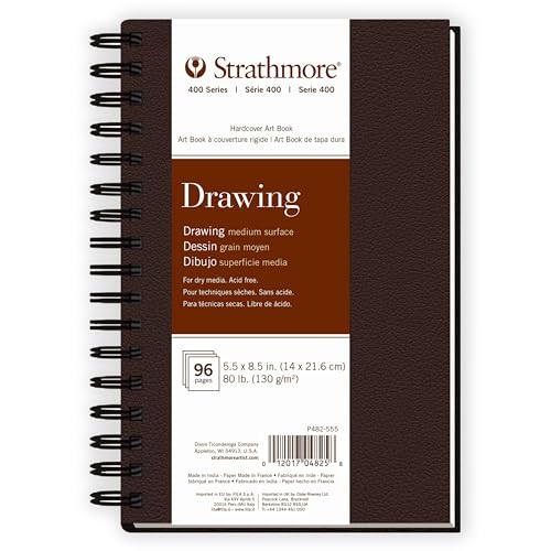 Image of Strathmore 400 Series Drawing Paper Art Book, Matte Brown Cover, Cream White, Side Wire Binding, 48 Sheets, 5.5x8.5 inch