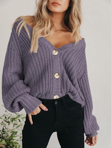 Image of PRETTYGARDEN Women's Chunky Knit Open Front Sweater Long Sleeve Button Loose Short Cardigan Outerwear Coats