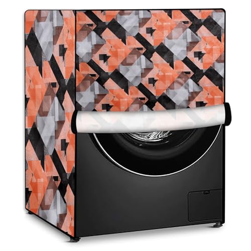 Image of Stylista Waterproof Front Load Washing Machine Cover Compatible for Haier 8 kg, Chekered Pattern Orange
