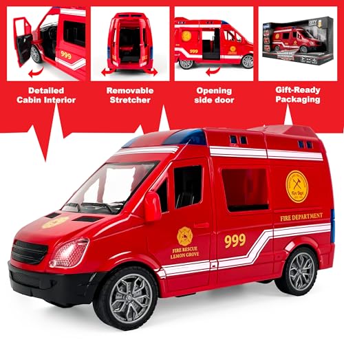 CELMAN Krankenwagen Spielzeug - Rettungswagen Ambulance mit Trage, Sound und Licht, Notarzt Spielzeug Fahrzeuge, Rettungsfahrzeuge, Medical Responder Spielzeugauto für Kinder Ab 3 4 5 6 Jahre