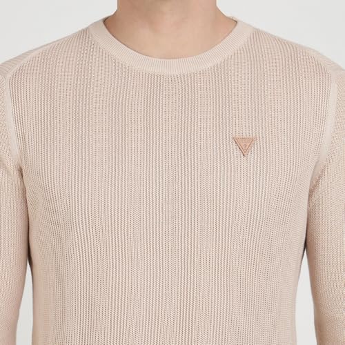 Image of GUESS Beige Cotton Blend Textured Pullover Sweater
