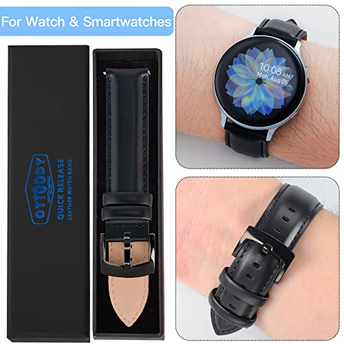 Image of OTTOODY Leather Watch Bands Quick Release, Elegant Top Grain Leather Watch Straps for Men & Women, Choice of Color & Width - 18mm, 19mm, 20mm, 21mm or 22mm Wristbands Bracelet for Watch & Smartwatch