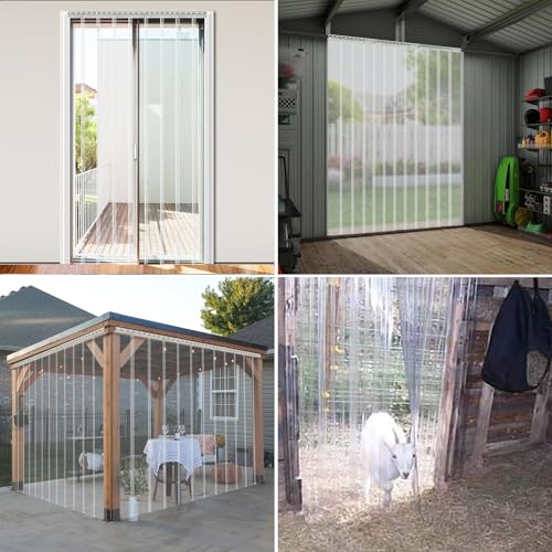 Rideaux de porte en PVC transparent – Lamelles verticales pour garage, grange, magasin, congélateur, entrepôt, écurie, cour – 135 x 290 cm – Installation facile et résistant aux intempéries