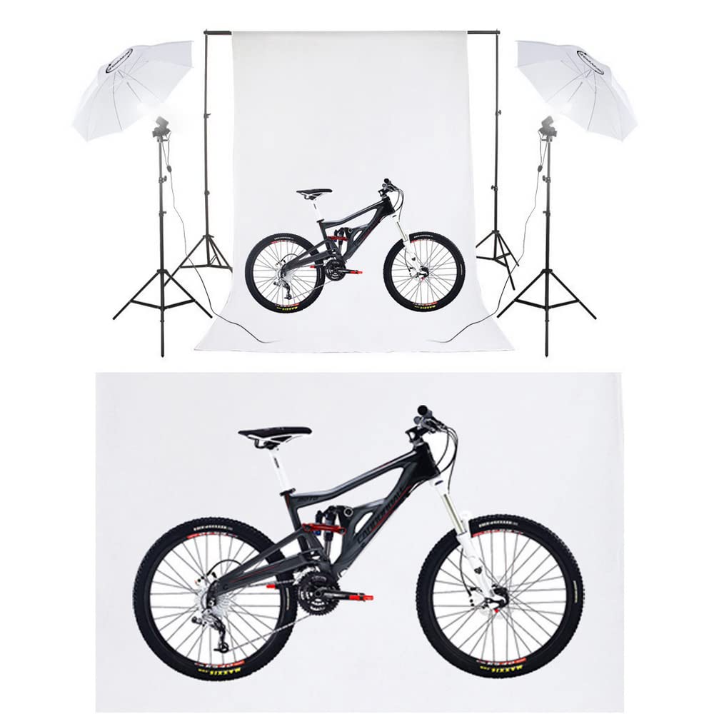 ShowMaven Kit d'éclairage Studio Photo, Kit Studio Photo avec 2 x 3 m Support de Fond Photo, 3 x Toile de Fond, 2 x 135 W Ampoules et Parapluies à Éclairage Doux pour Portraits Photographie Vidéo